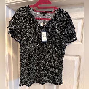 Adrianna Papell Black and White Ruffle Sleeve Blouse